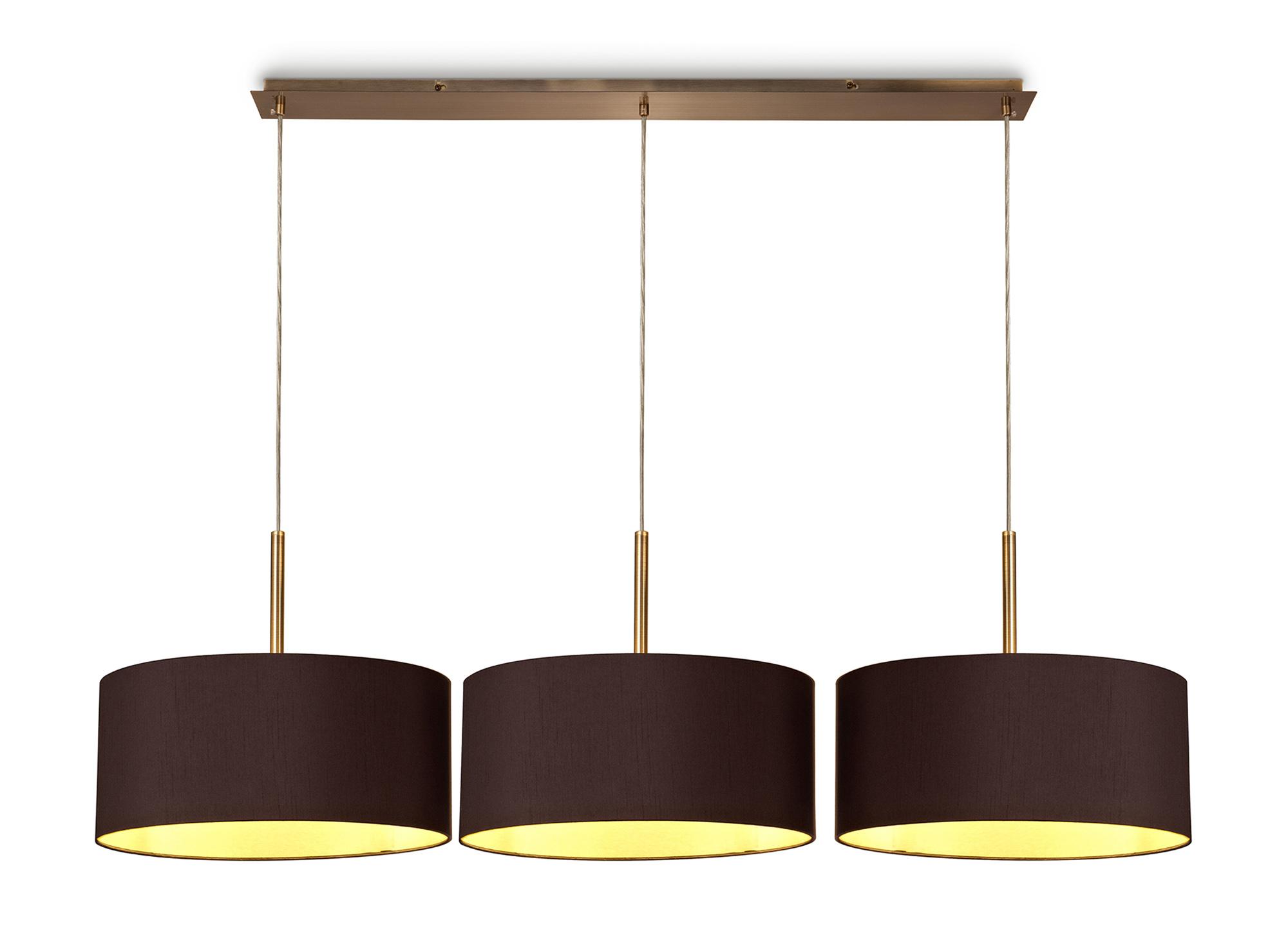 Baymont Antique Brass 3 Light E27 Linear Pendant With 40cm x 18cm Dual Faux Silk Shade, Midnight Black/Green Olive