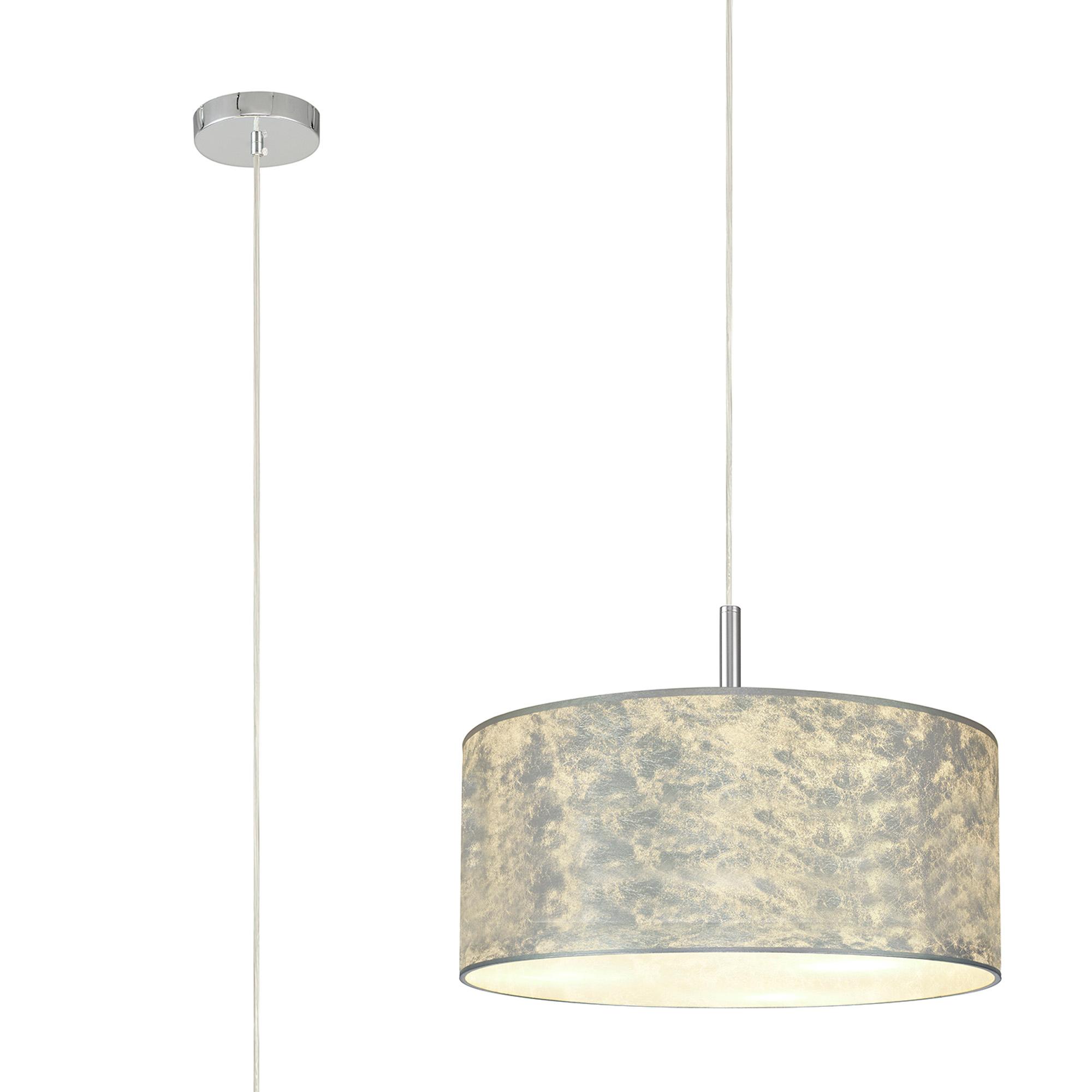 Baymont Polished Chrome 3 Light E27 Single Pendant With 50cm x 20cm Silver Leaf Shade