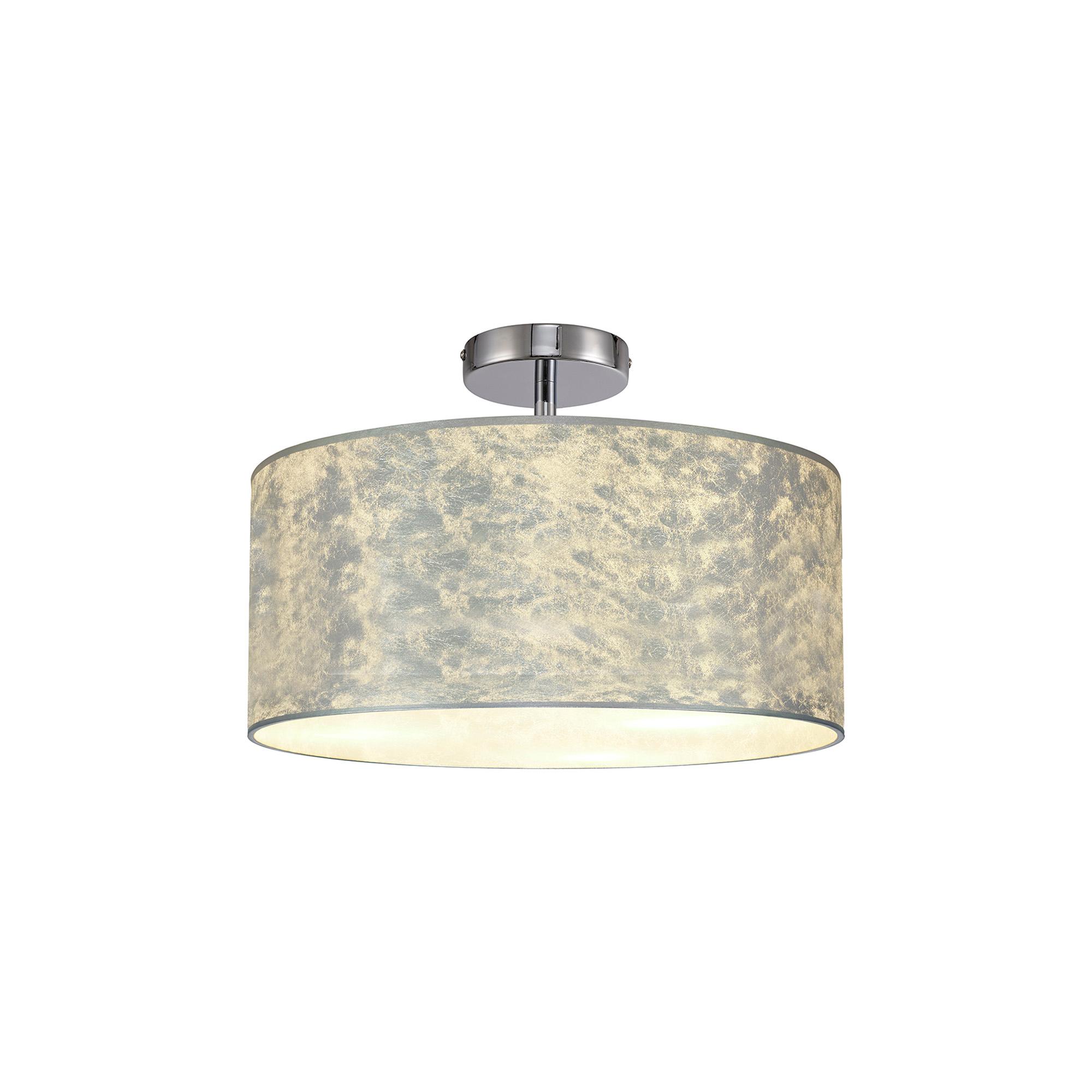 Baymont Polished Chrome 3 Light E27 Drop Flush With 40cm x 18cm Silver Leaf Shade