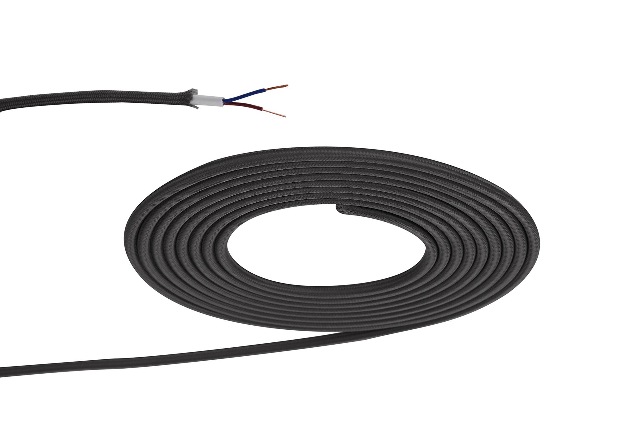 Cavo 1m Grey Braided 2 Core 0.75mm Cable VDE Approved (qty ordered will be supplied as one continuous length)