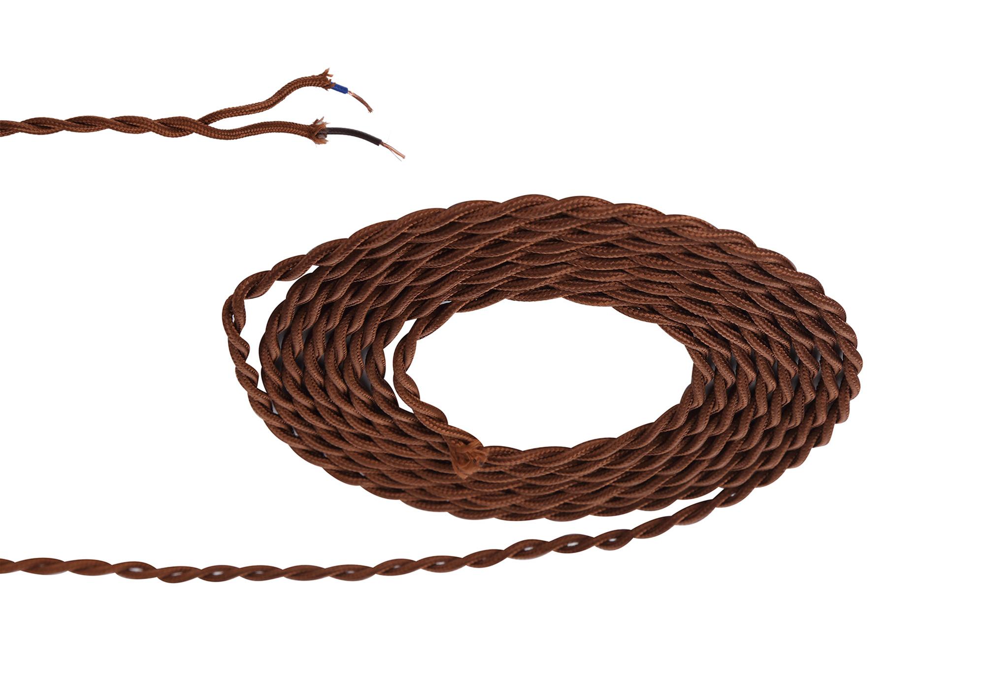 Cavo 1m Red Brown Braided Twisted 2 Core 0.75mm Cable VDE Approved (qty ordered will be supplied as one continuous length)