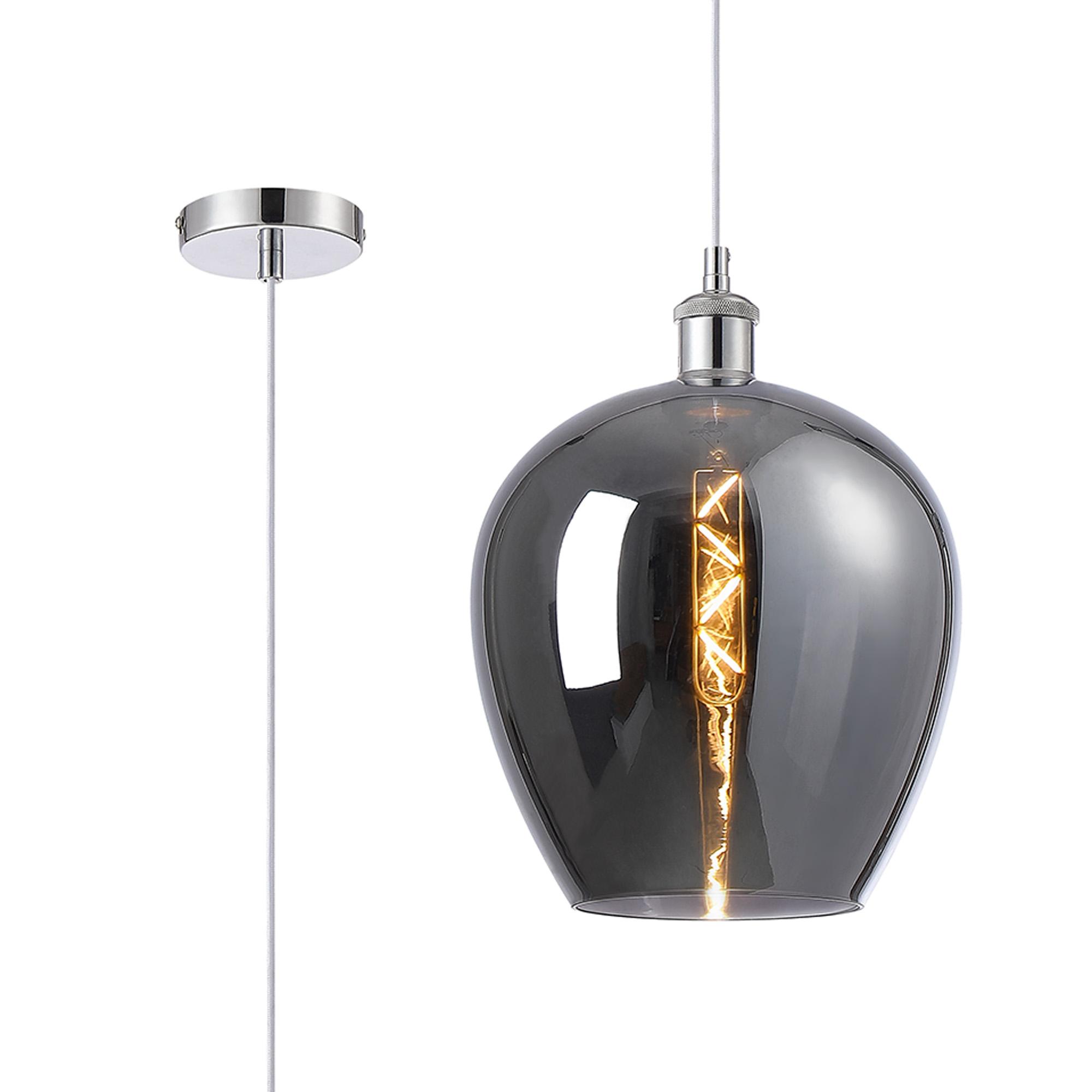 Cawdor Single Pendant, 1 Light E27, Polished Chrome/White/Chrome Wine Glass