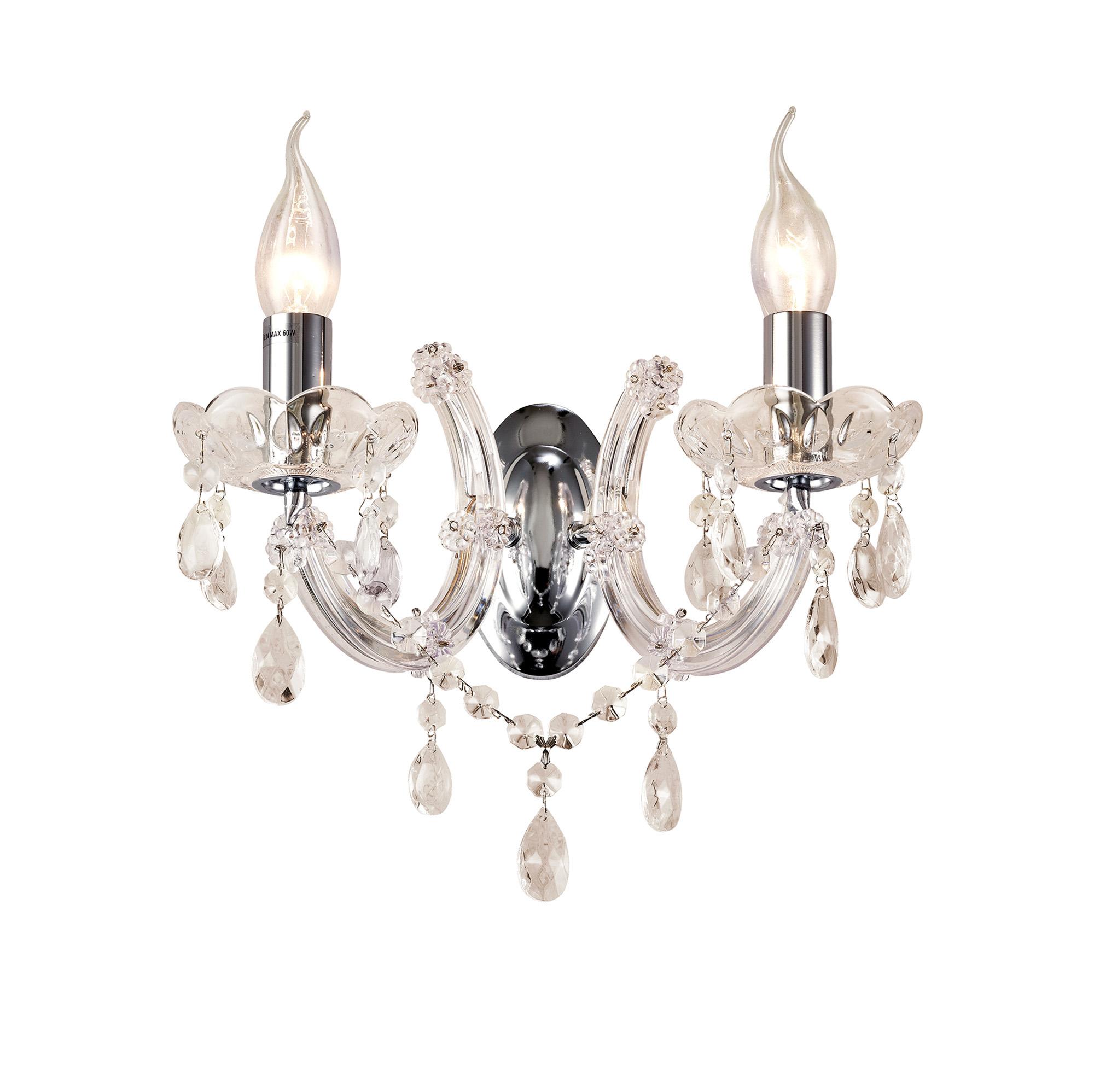 * Gabrielle Wall Lamp 2 Light E14 With Glass Sconce & Glass Droplets/Polished Chrome