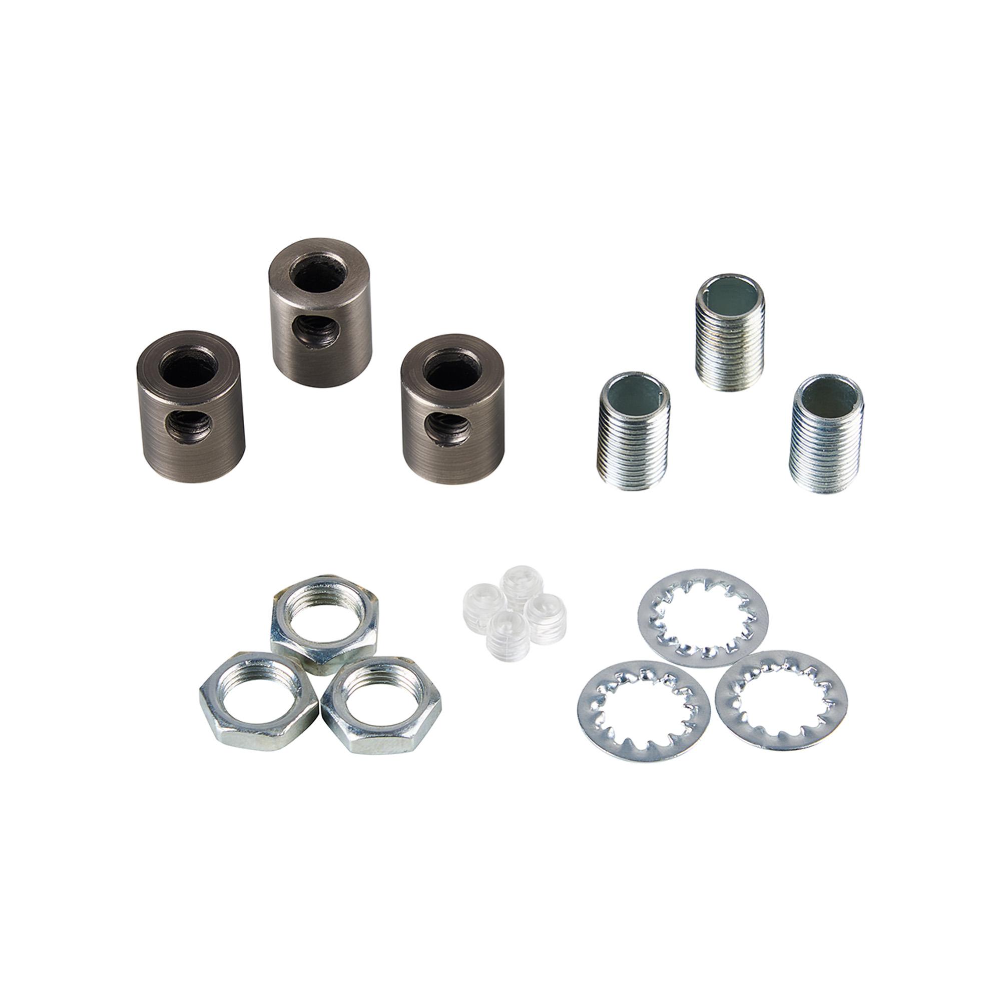Hayes Metal Cable Grip Kit (3pcs) Antique Silver, c/w 10mm Thread, Washer & Nut, Plastic Grub Screws