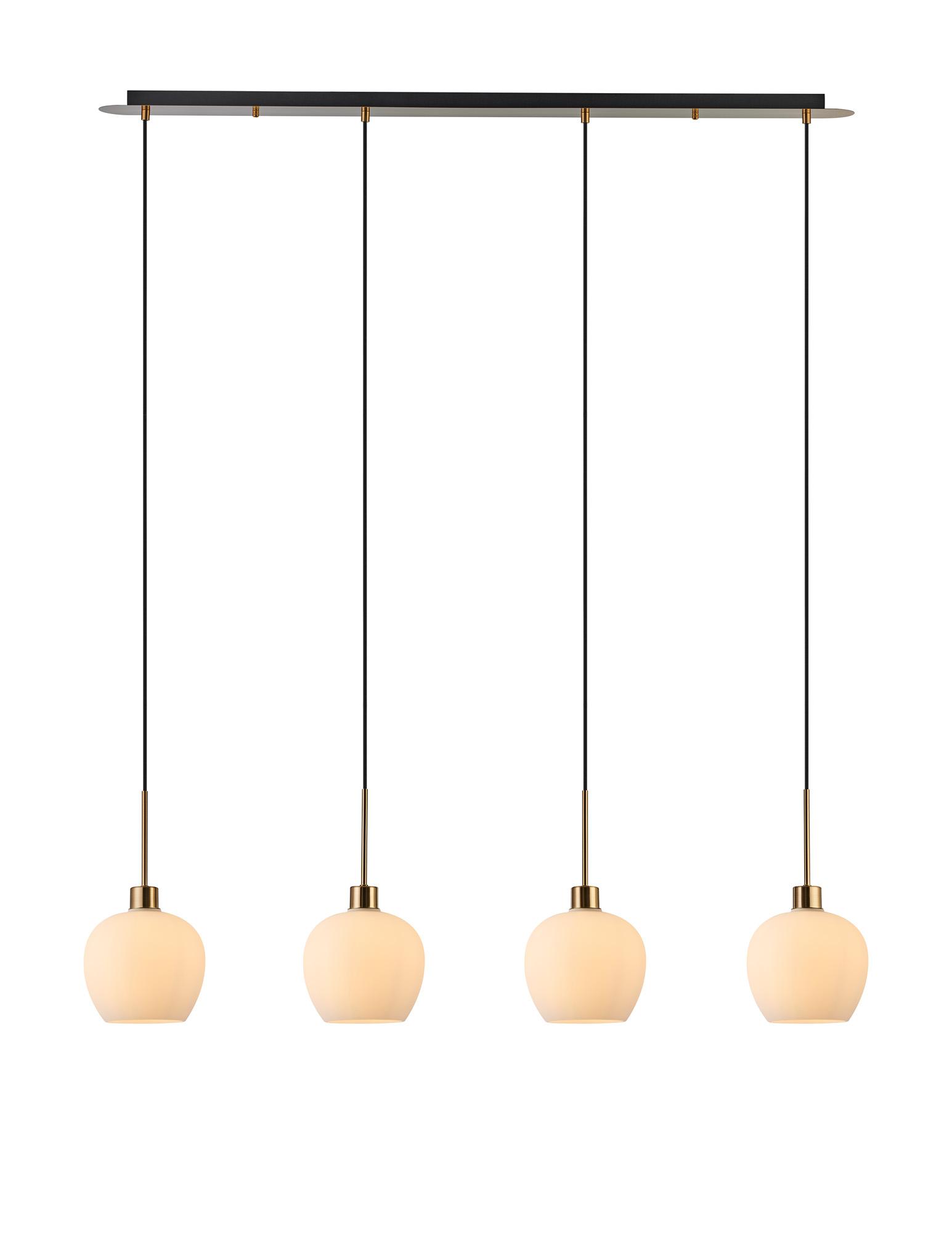 Lori Linear Pendant, 4 Light Adjustable E27, Antique Gold/Opal Wine Shades