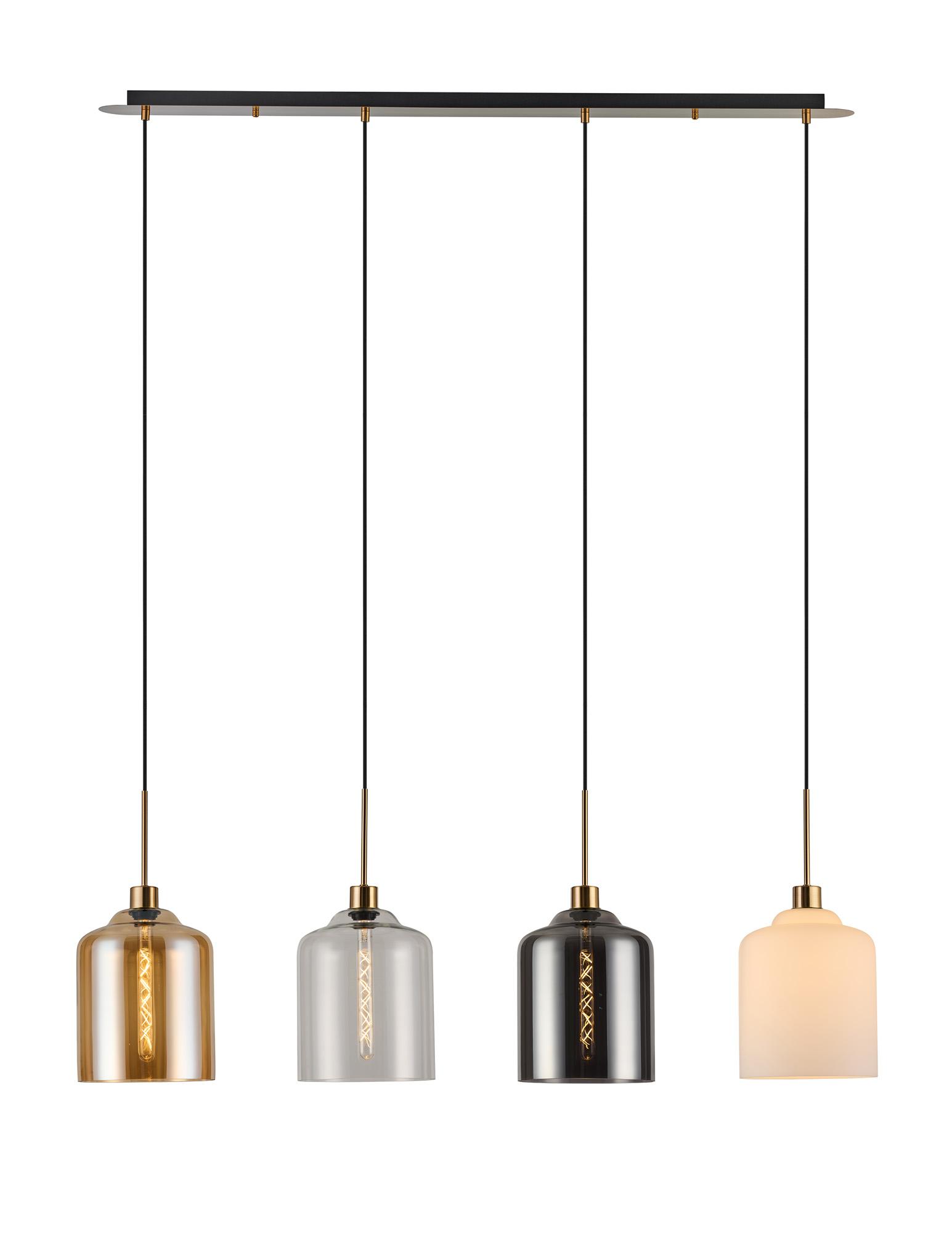 Lori Linear Pendant, 4 Light Adjustable E27, Antique Gold/Amber/Clear/Opal/Smoke Conical Cylinder Shades