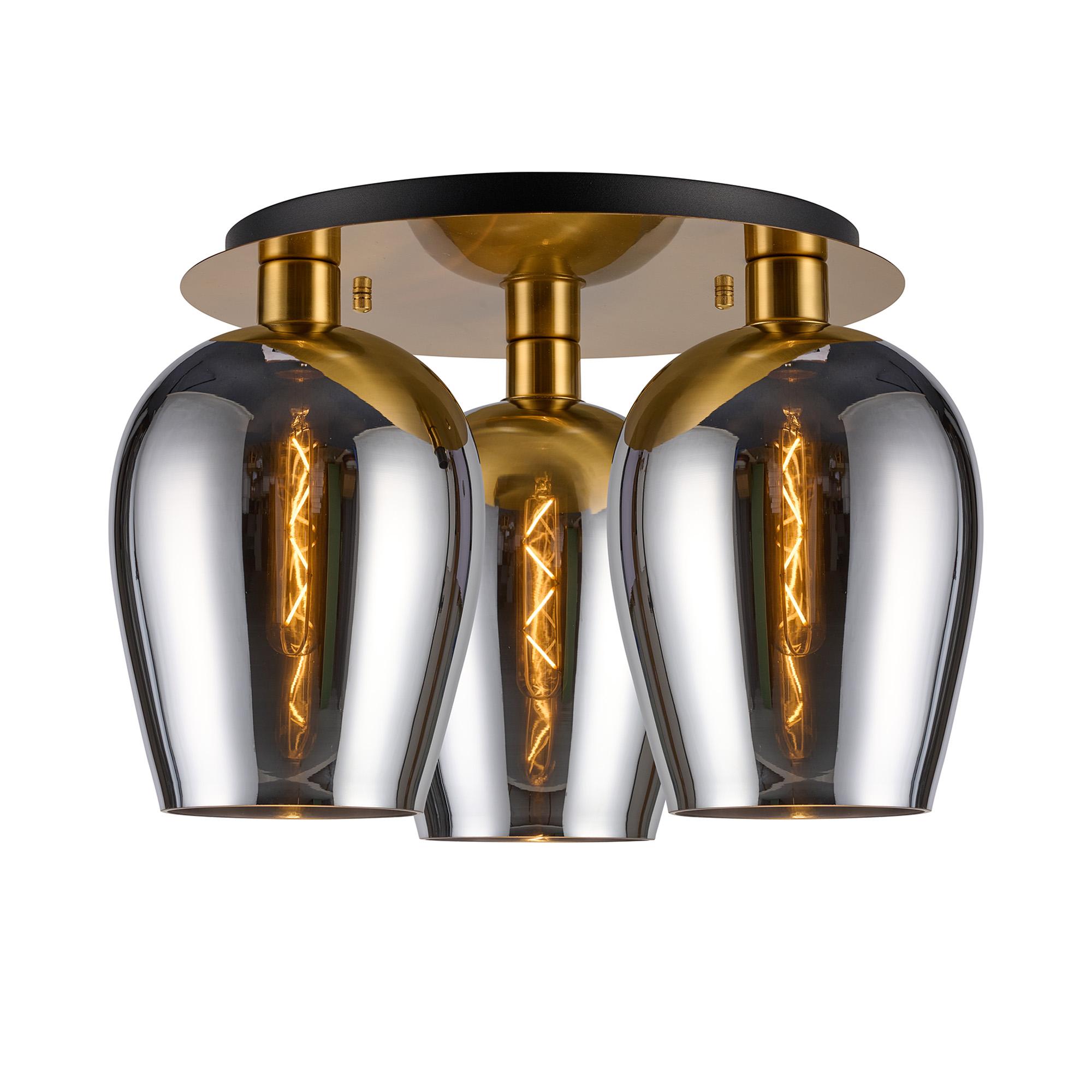 Lori 40cm Round Ceiling Flush, 3 Light Flush Fitting, Antique Gold/Chrome Wine Shades