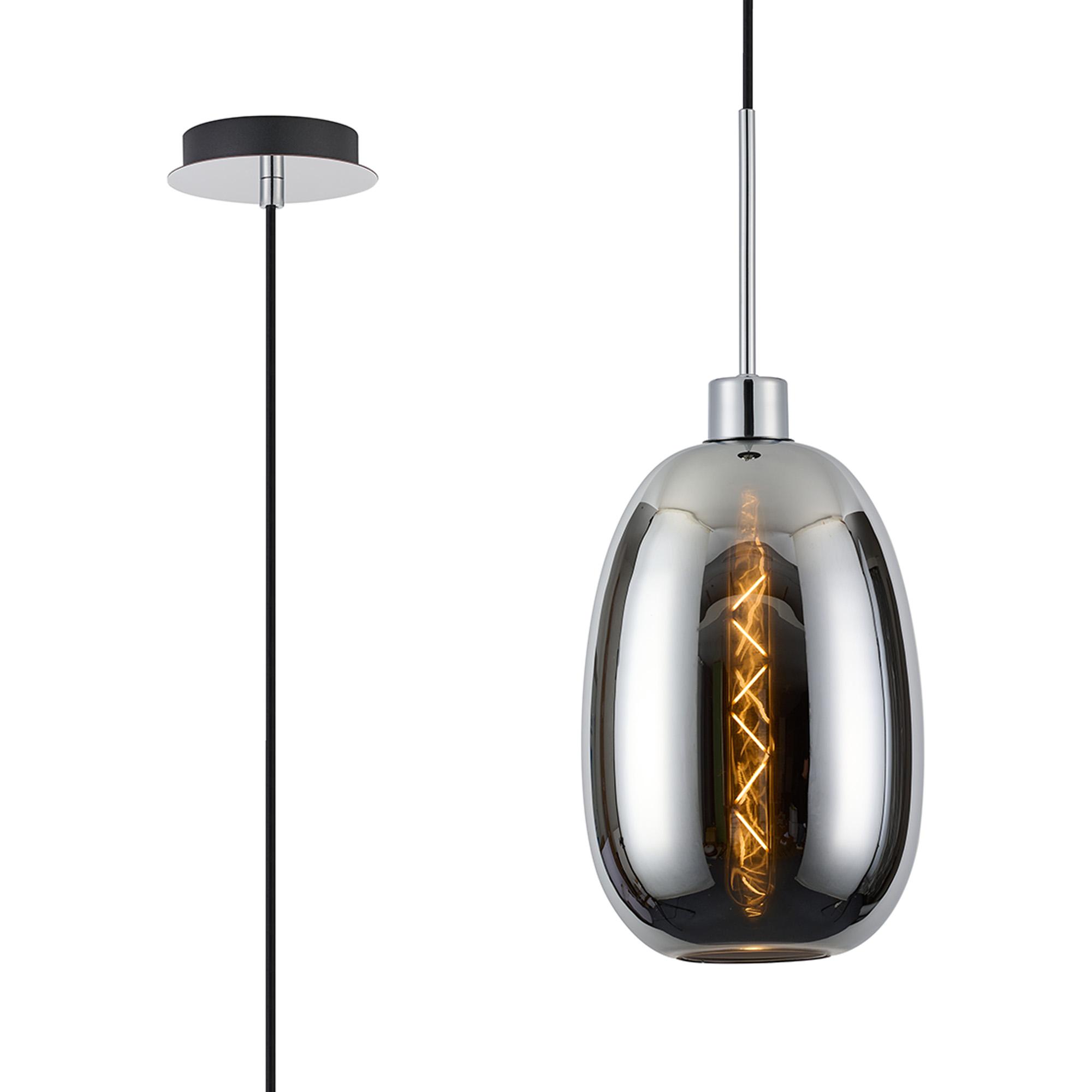Lori 1.7m Single Pendant, 1 Light Adjustable E27, Polished Chrome/Chrome Slim Curved Trapezium Shades