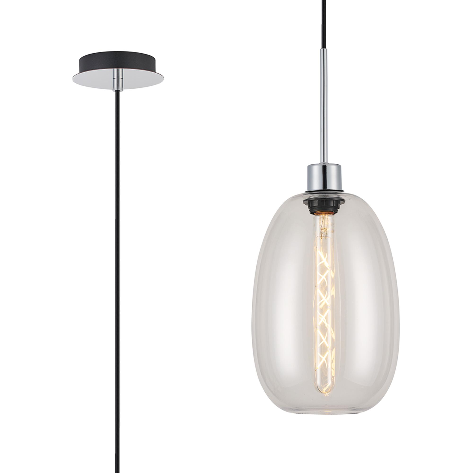 Lori 1.7m Single Pendant, 1 Light Adjustable E27, Polished Chrome/Clear Slim Curved Trapezium Shades