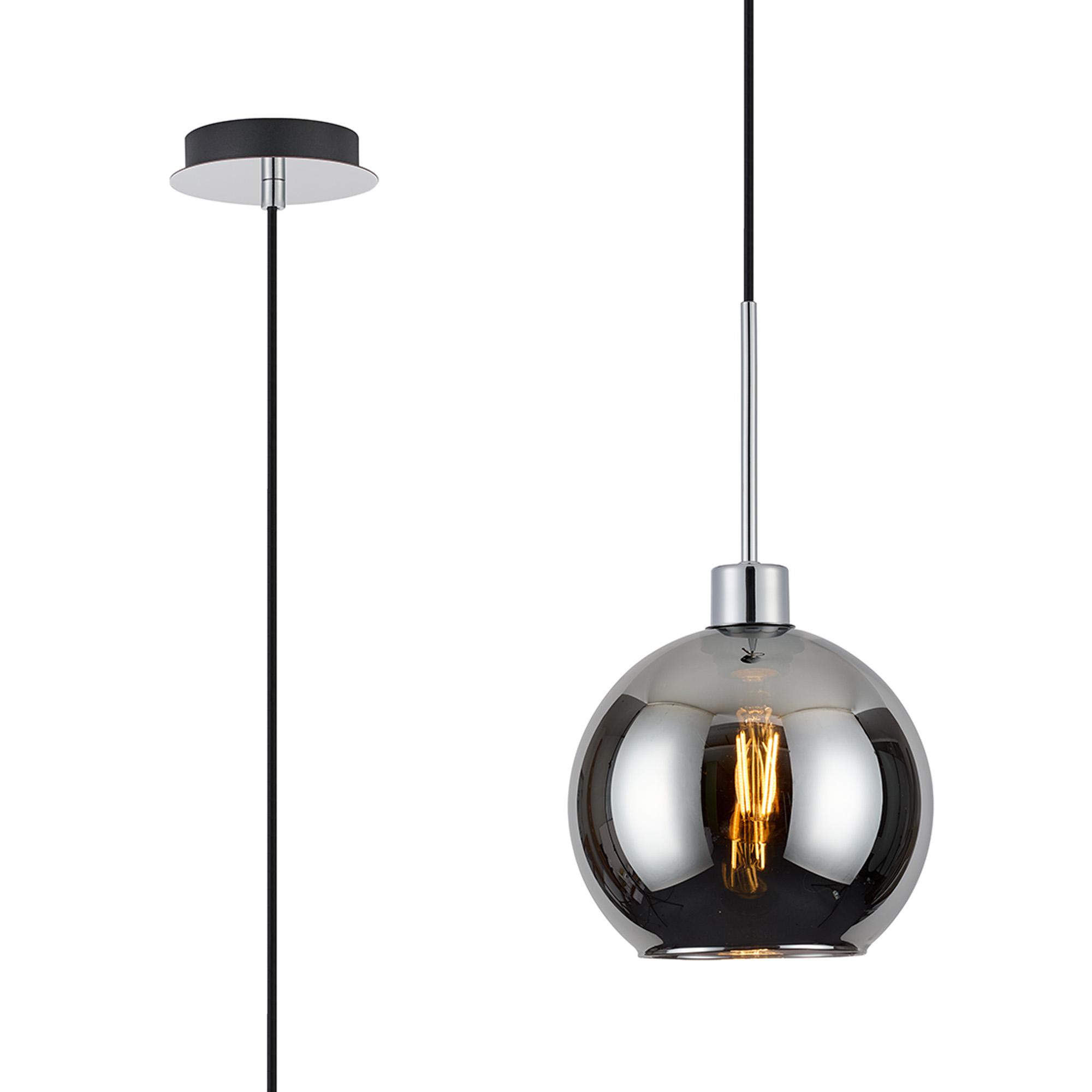 Lori 1.7m Single Pendant, 1 Light Adjustable E27, Polished Chrome/Chrome Open Mouth Round Globe Shades