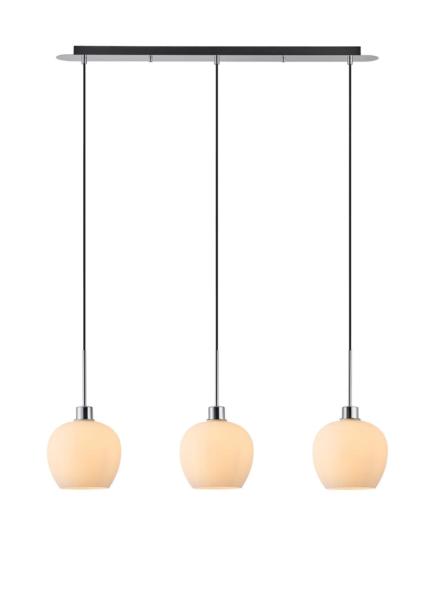 Lori Linear Pendant, 3 Light Adjustable E27, Polished Chrome/Opal Wine Shades