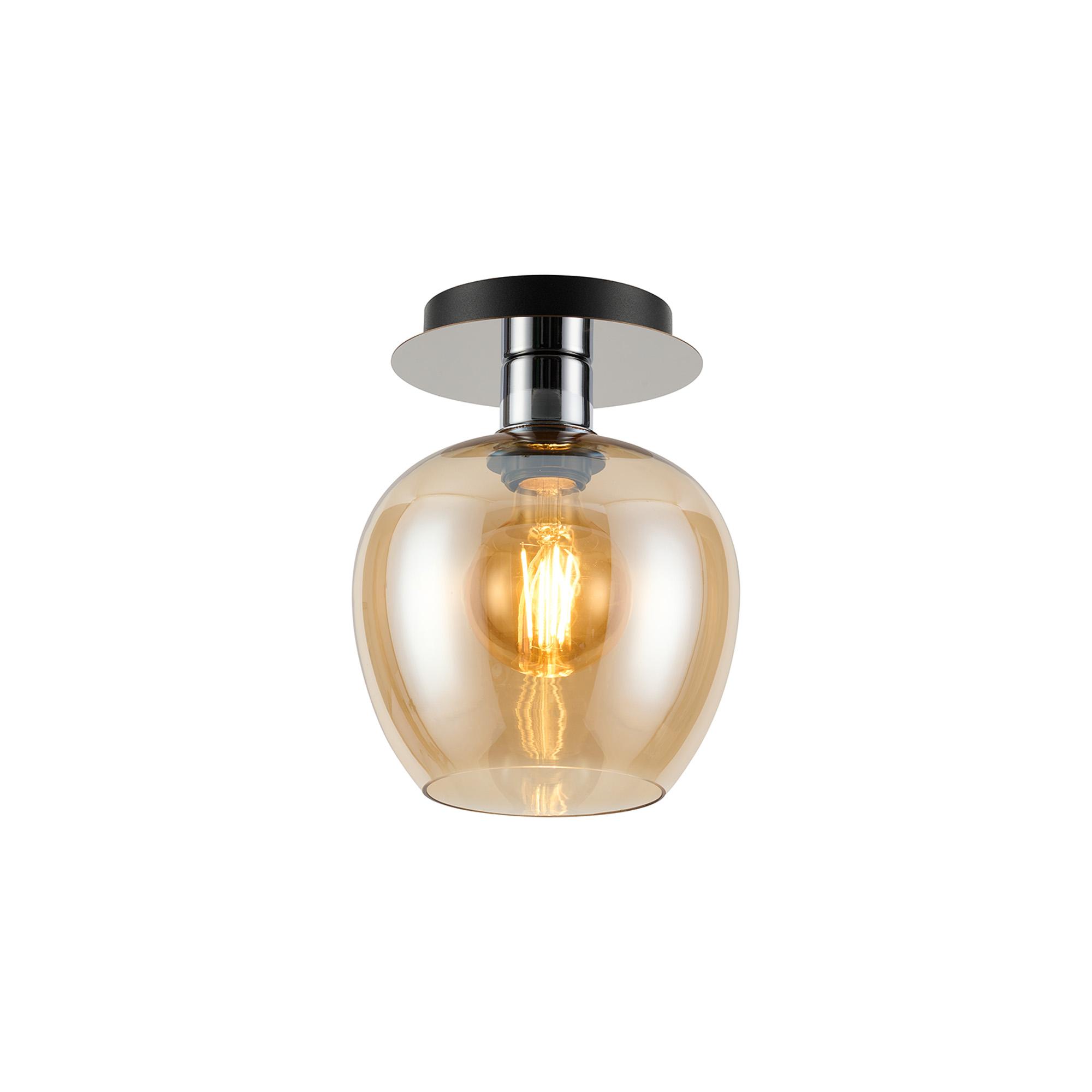 Lori 15cm Round Ceiling Flush, 1 Light Flush Fitting E27, Polished Chrome/Amber Wine Shades