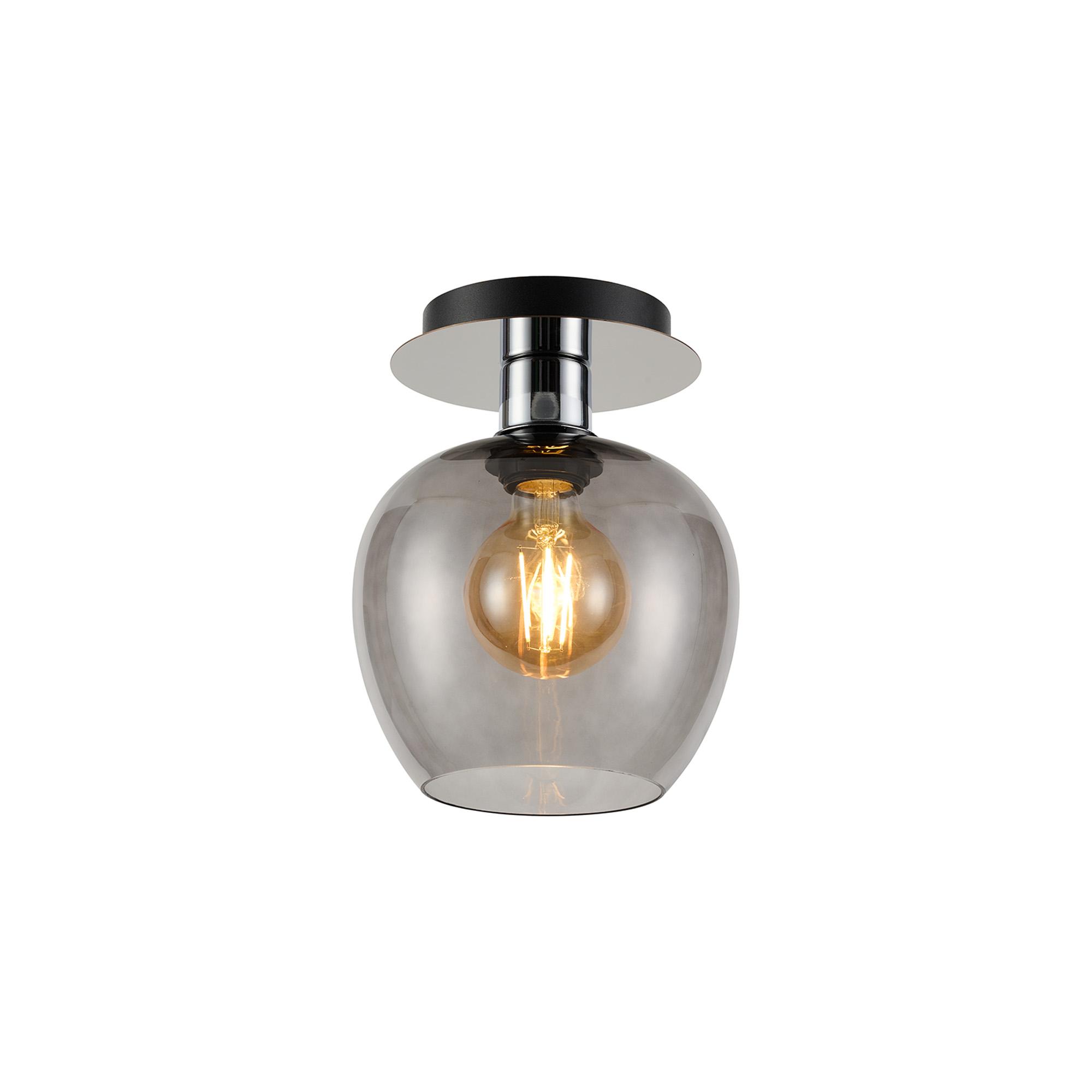 Lori 15cm Round Ceiling Flush, 1 Light Flush Fitting E27, Polished Chrome/Smoke Wine Shades