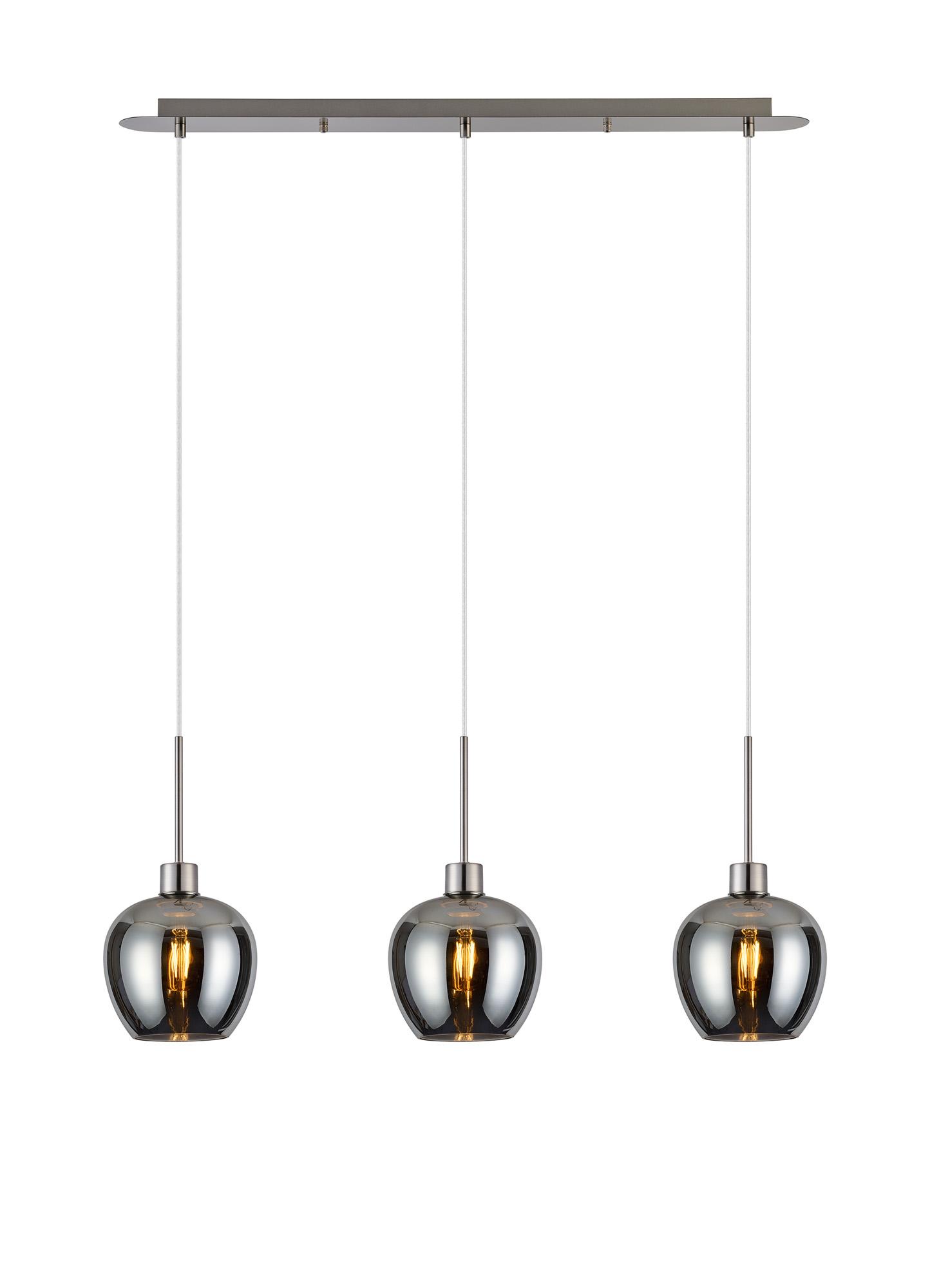 Lori Linear Pendant, 3 Light Adjustable E27, Satin Nickel/Chrome Wine Shades