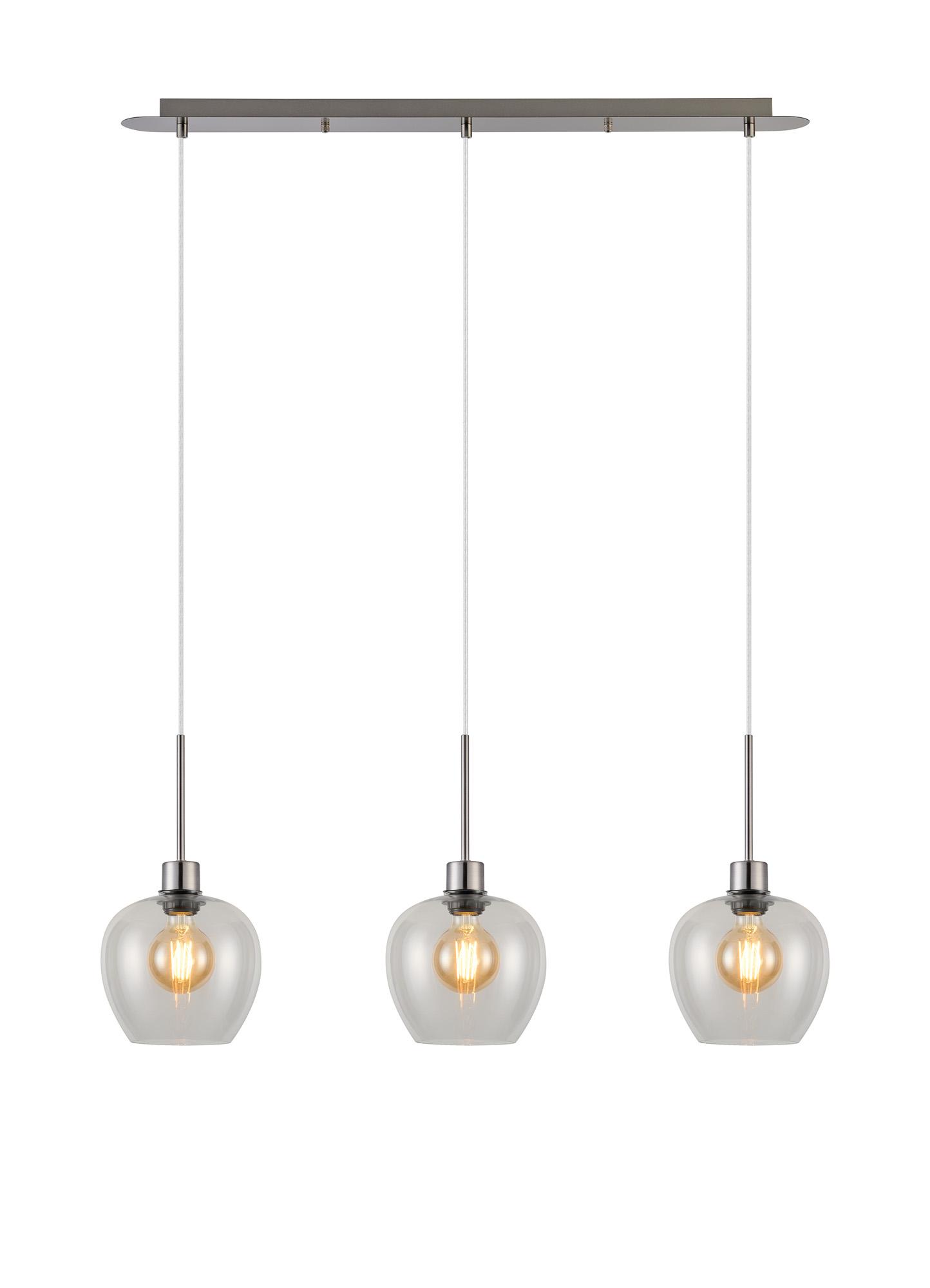 Lori Linear Pendant, 3 Light Adjustable E27, Satin Nickel/Clear Wine Shades
