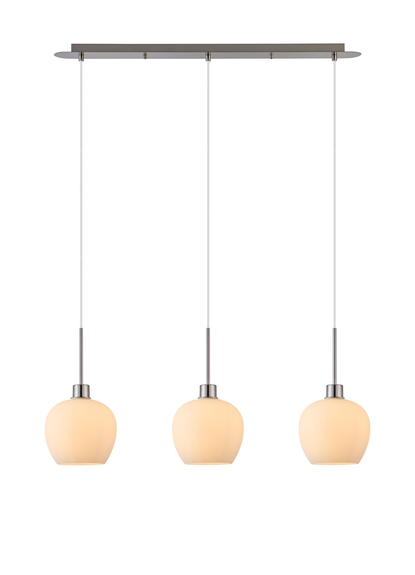 Lori Linear Pendant, 3 Light Adjustable E27, Satin Nickel/Opal Wine Shades