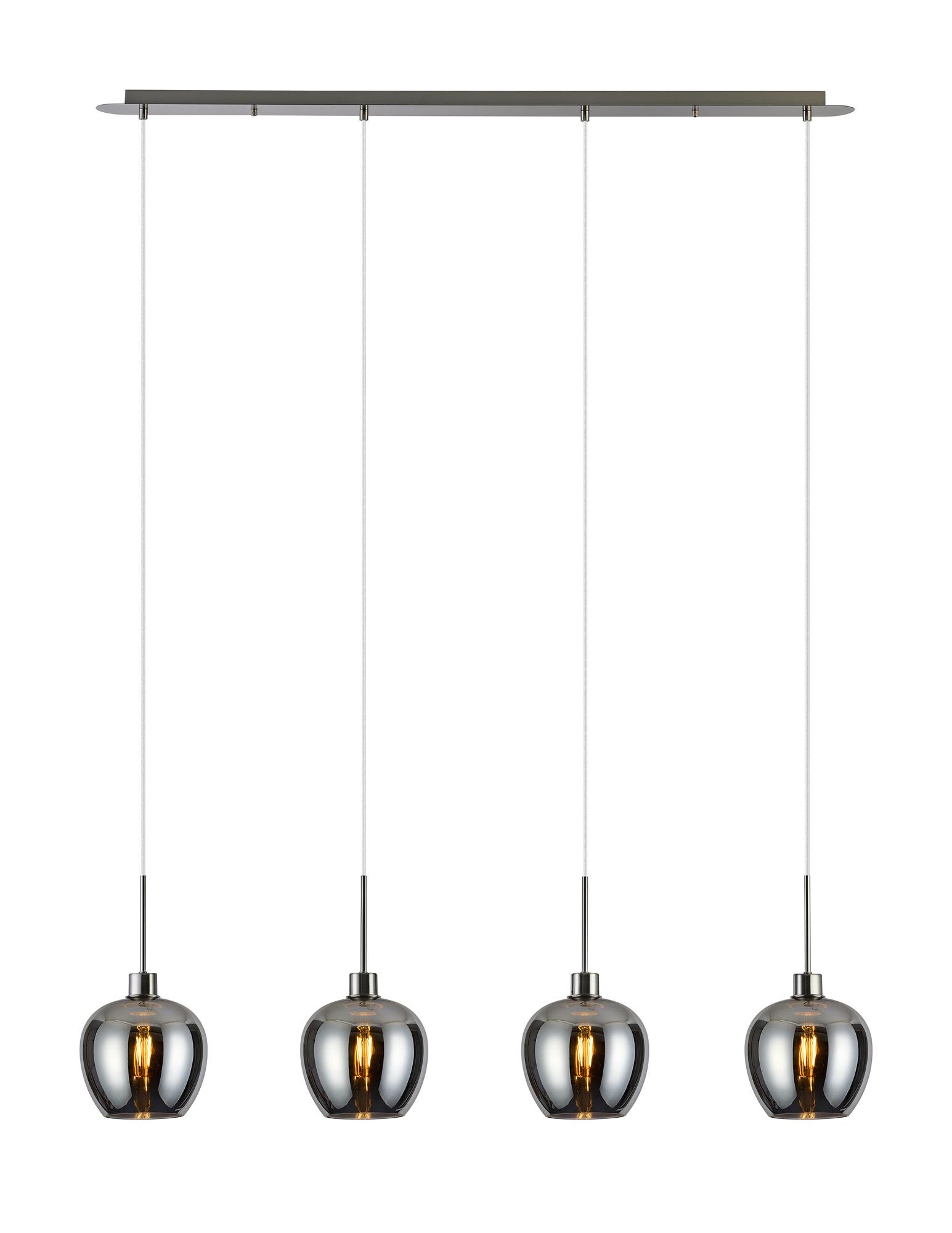 Lori Linear Pendant, 4 Light Adjustable E27, Satin Nickel/Chrome Wine Shades