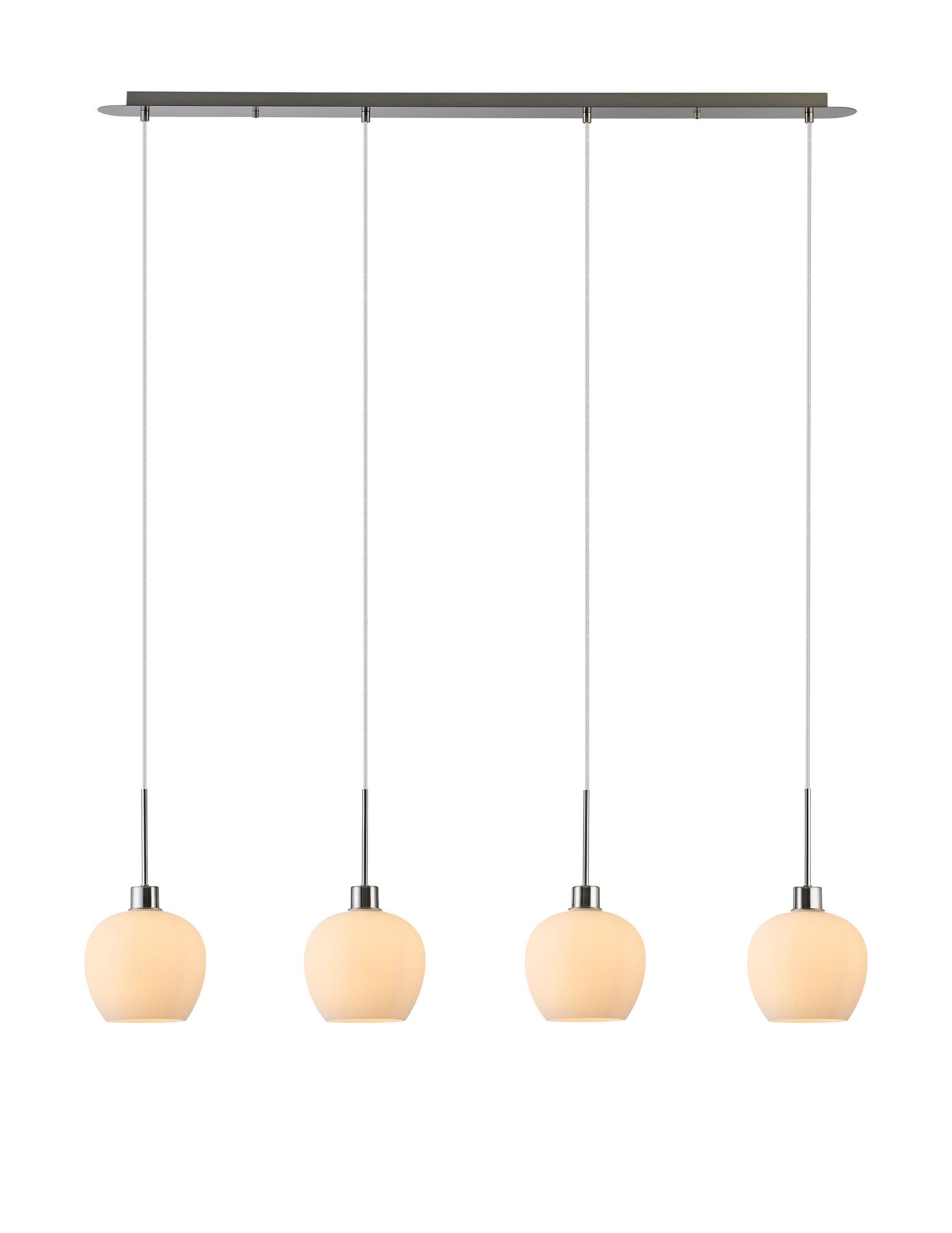 Lori Linear Pendant, 4 Light Adjustable E27, Satin Nickel/Opal Wine Shades