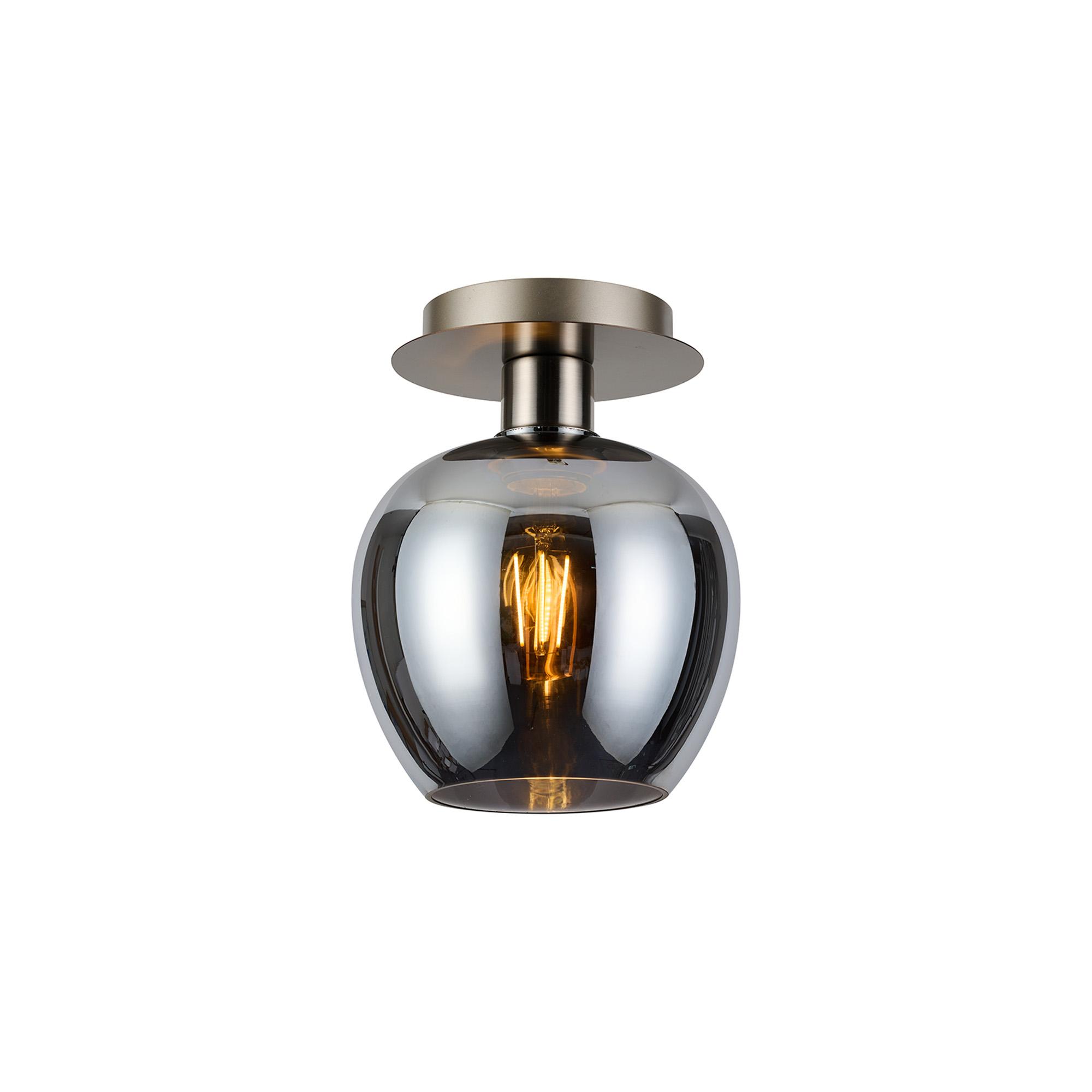 Lori 15cm Round Ceiling Flush, 1 Light Flush Fitting E27, Satin Nickel/Chrome Wine Shades