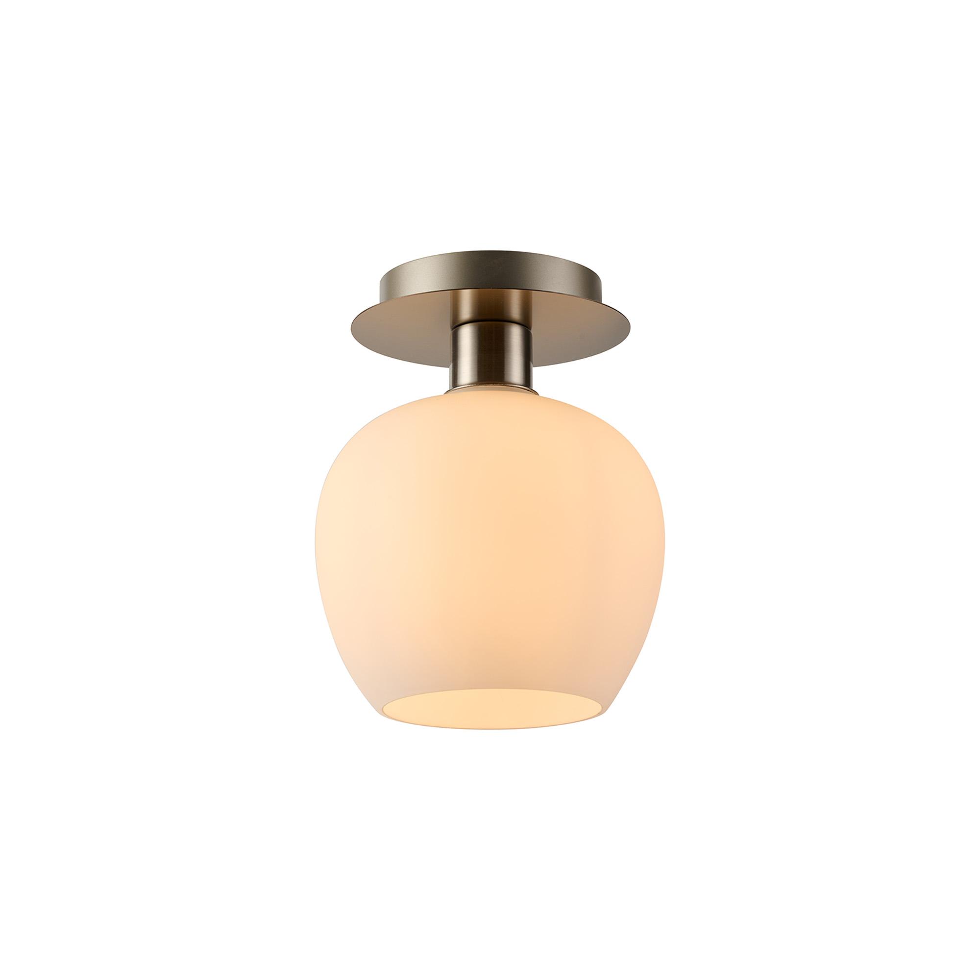 Lori 15cm Round Ceiling Flush, 1 Light Flush Fitting E27, Satin Nickel/Opal Wine Shades