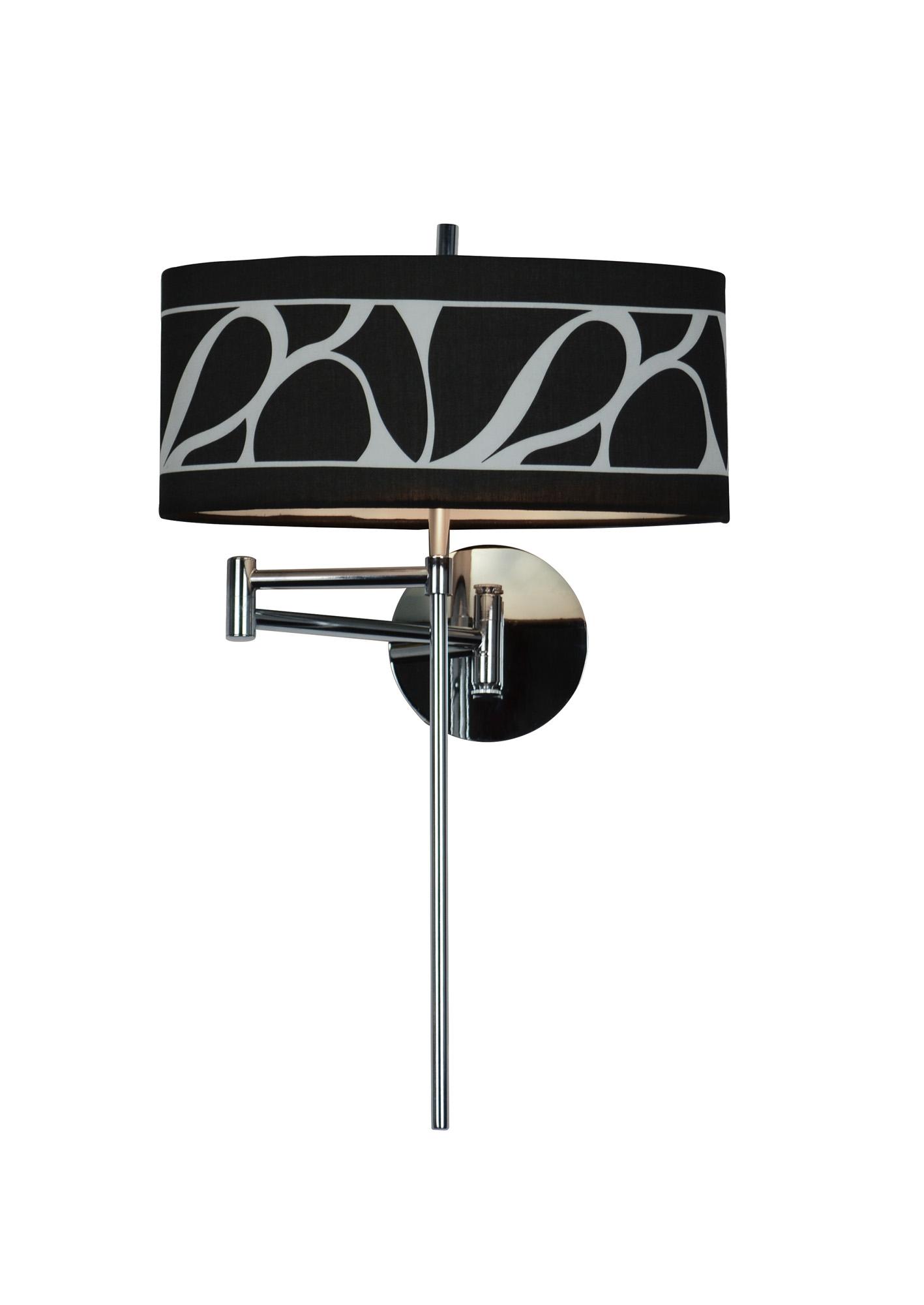 Manhattan Wall Lamp 1 Light E14 Swing Arm, Polished Chrome/Frosted Glass With Black Patterned Shade