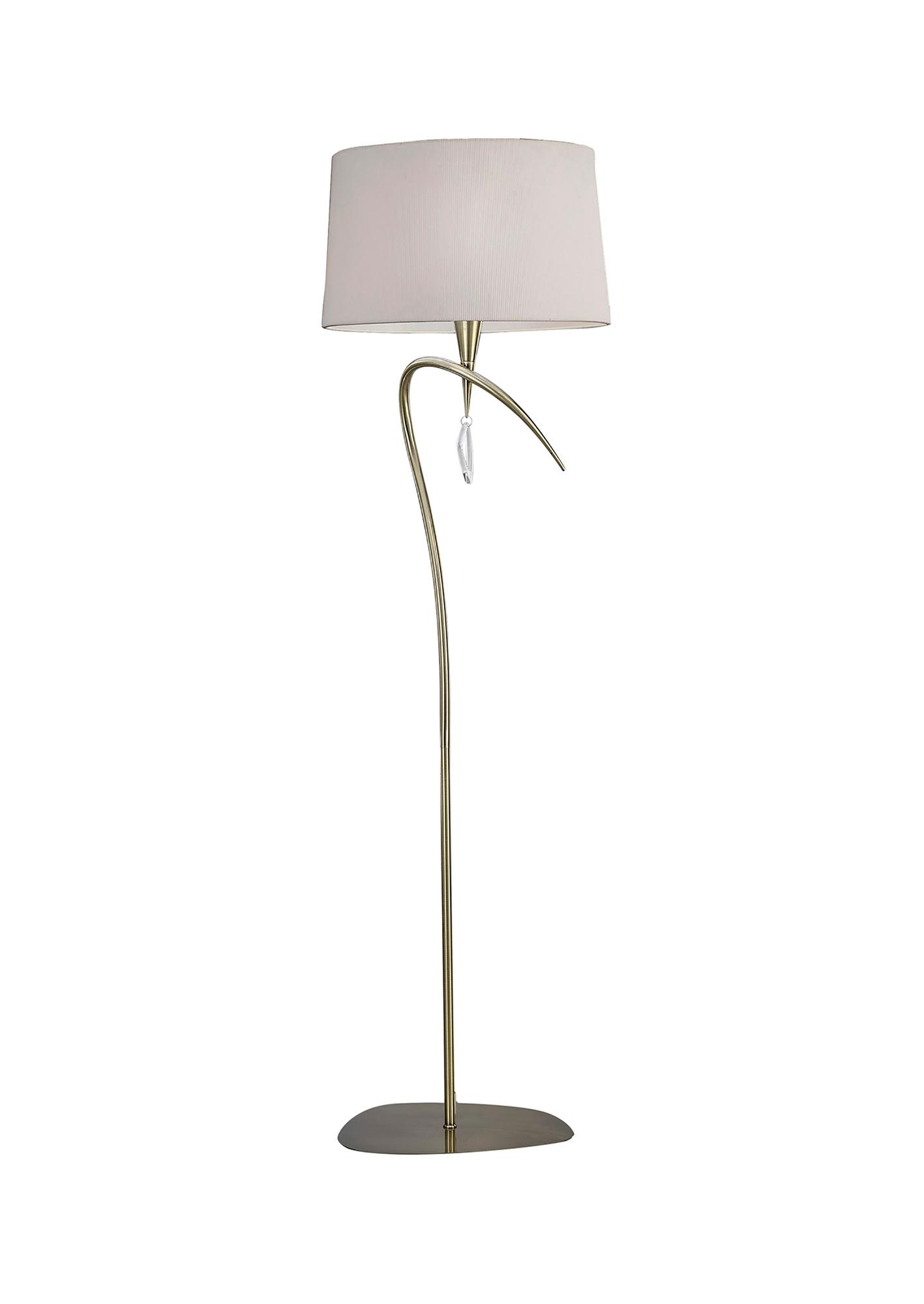Mara Floor Lamp 4 Light E27, Antique Brass With Ivory White Shade