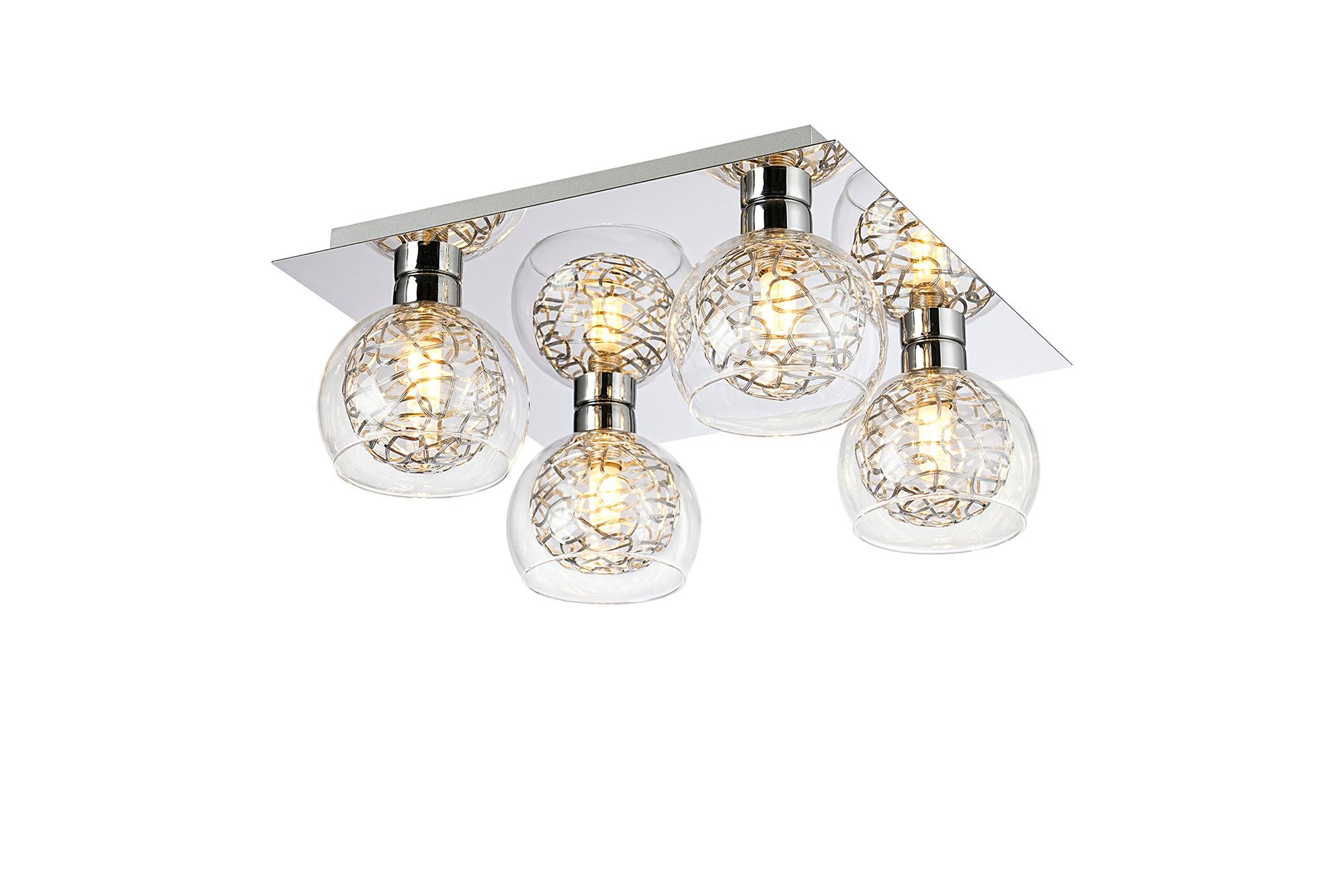 Talia Flush Ceiling Square, 4 Light G9, Polished Chrome/Silver/Clear Glass