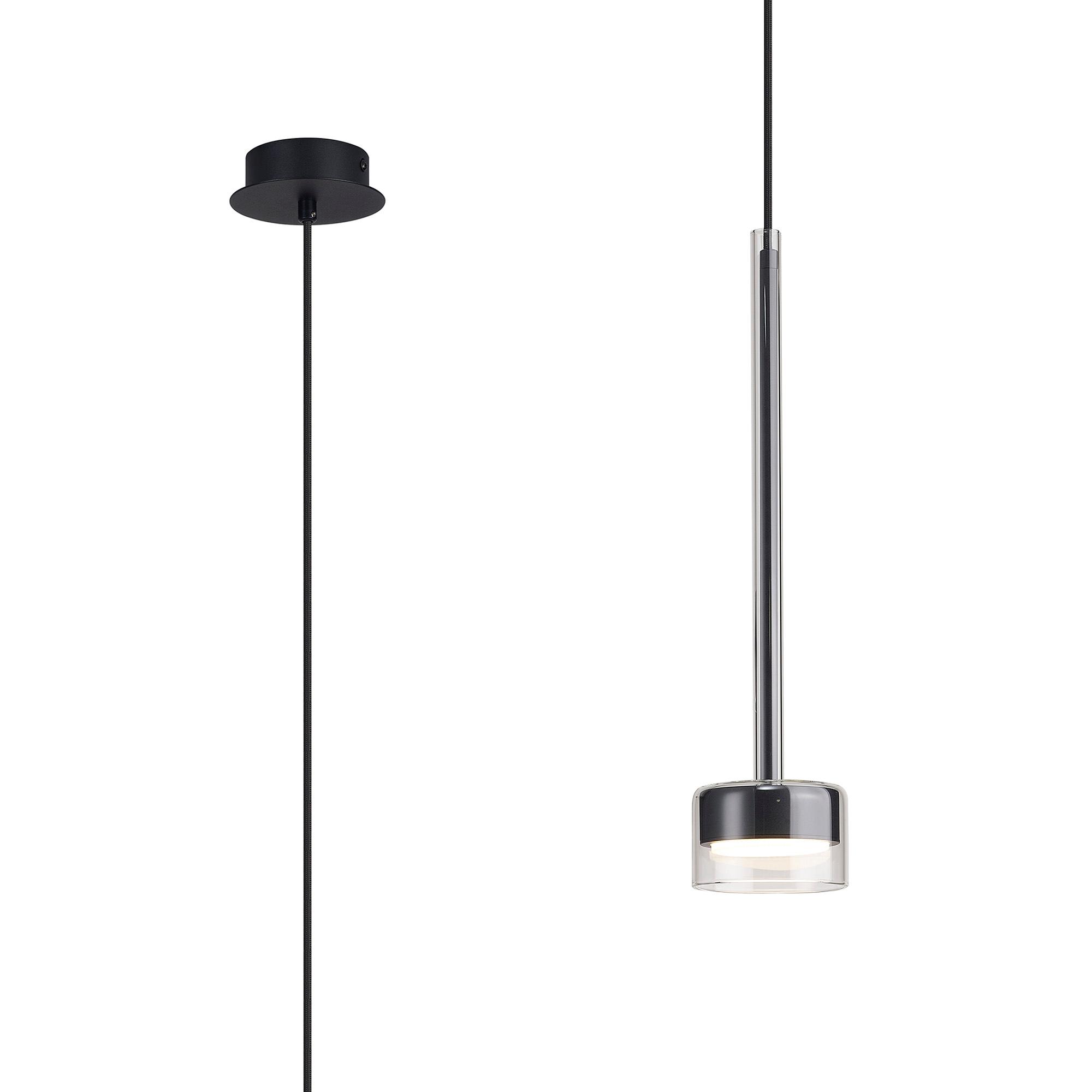 Tonic 9.8cm Dimmable Pendant, 1 Light, With Replaceable 12W LEDs, 4000K, Chrome/Black/Clear Glass