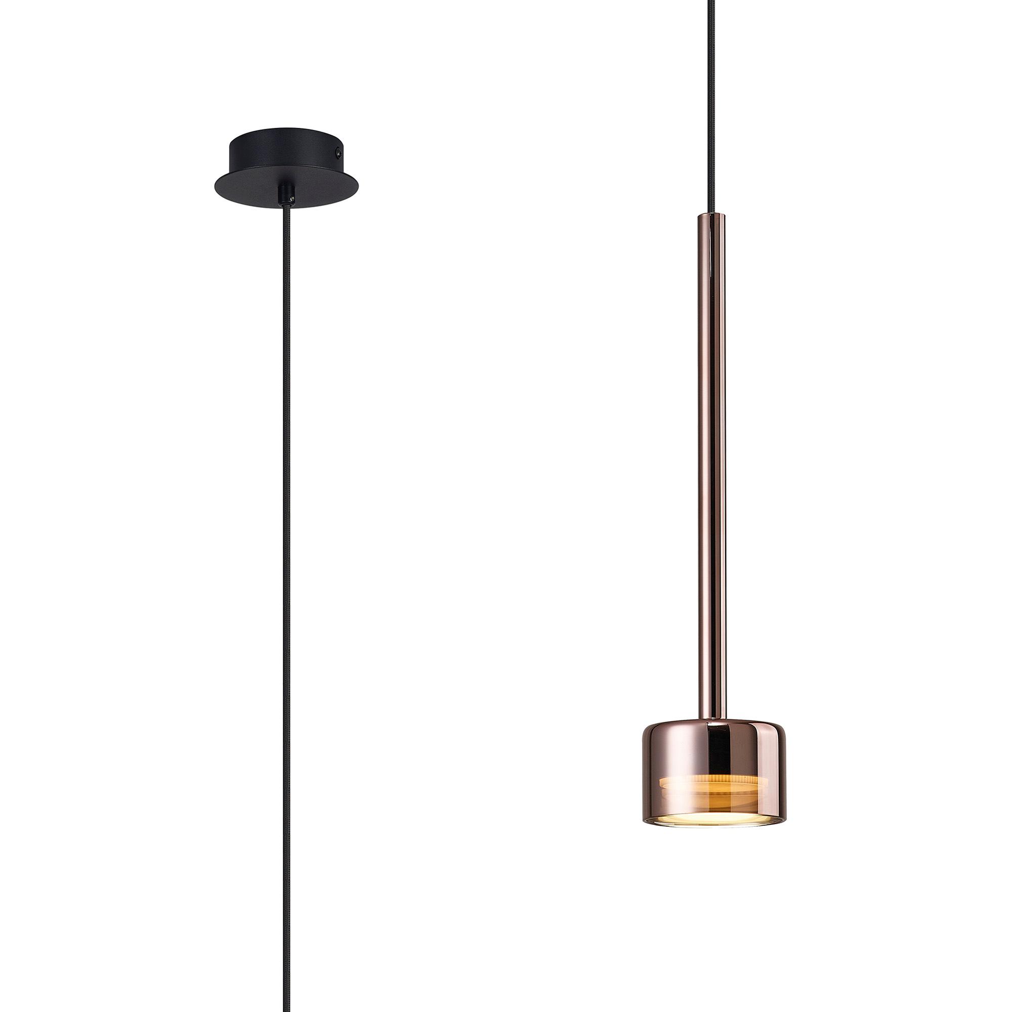 Tonic 9.8cm Dimmable Pendant, 1 Light, With Replaceable 12W LEDs, 4000K, Copper/Black/Copper Glass