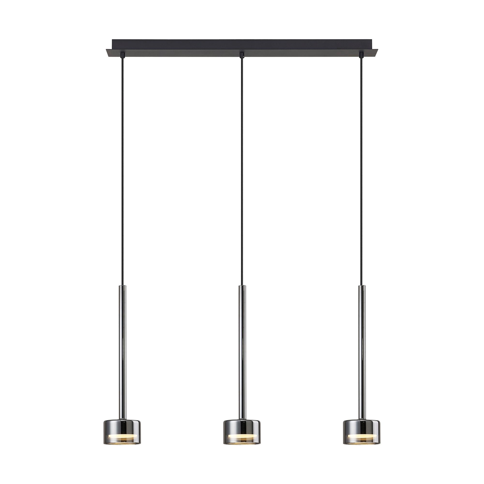 Tonic Linear Dimmable Pendant, 3 Light, With Replaceable 12W LEDs, 2700K, Chrome/Black/Chrome Glass