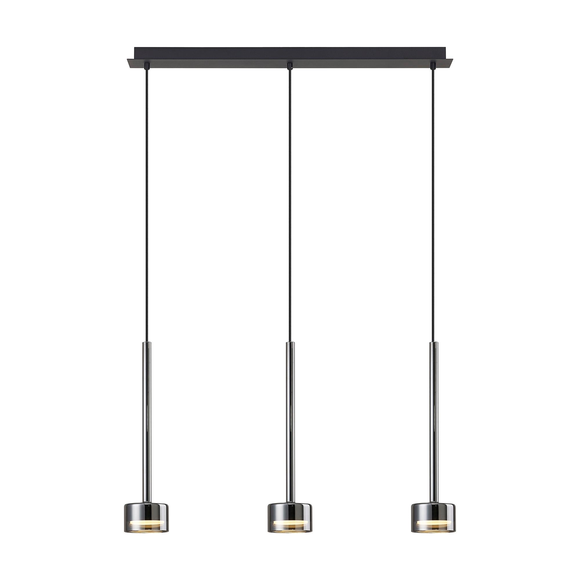 Tonic Linear Dimmable Pendant, 3 Light, With Replaceable 12W LEDs, 4000K, Chrome/Black/Chrome Glass
