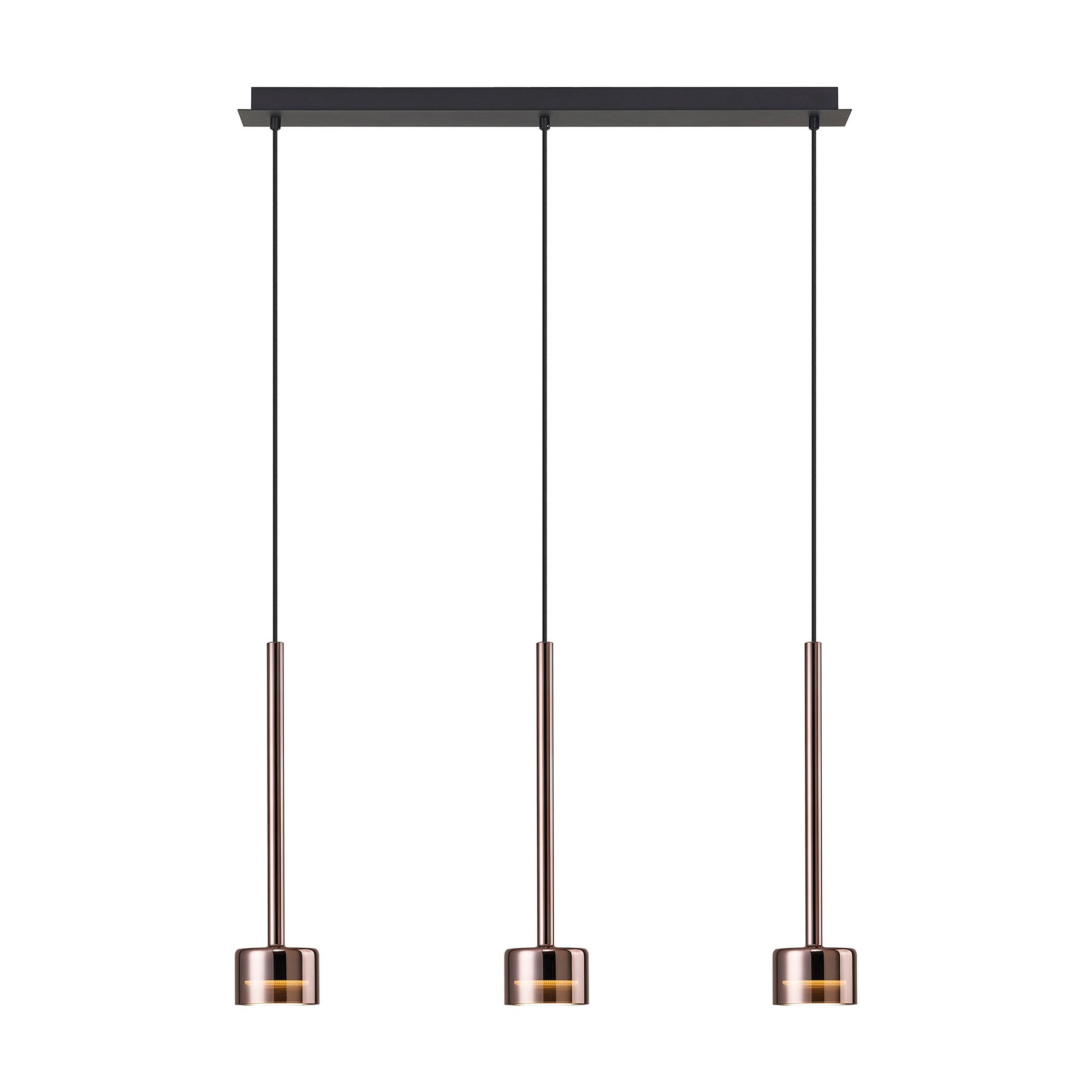 Tonic Linear Dimmable Pendant, 3 Light, With Replaceable 12W LEDs, 4000K, Copper/Black/Copper Glass