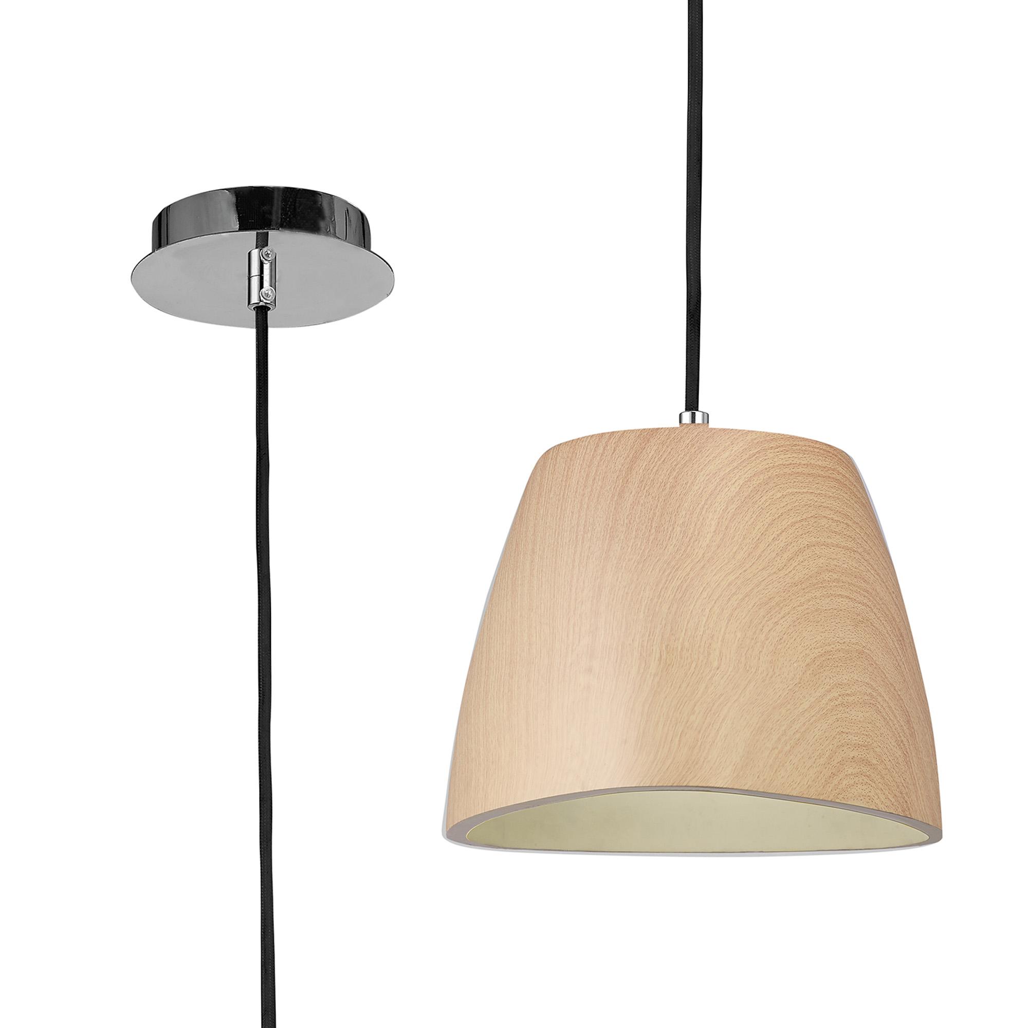Triangle 22cm Pendant Small 1 Light E27, Beech/Polished Chrome
