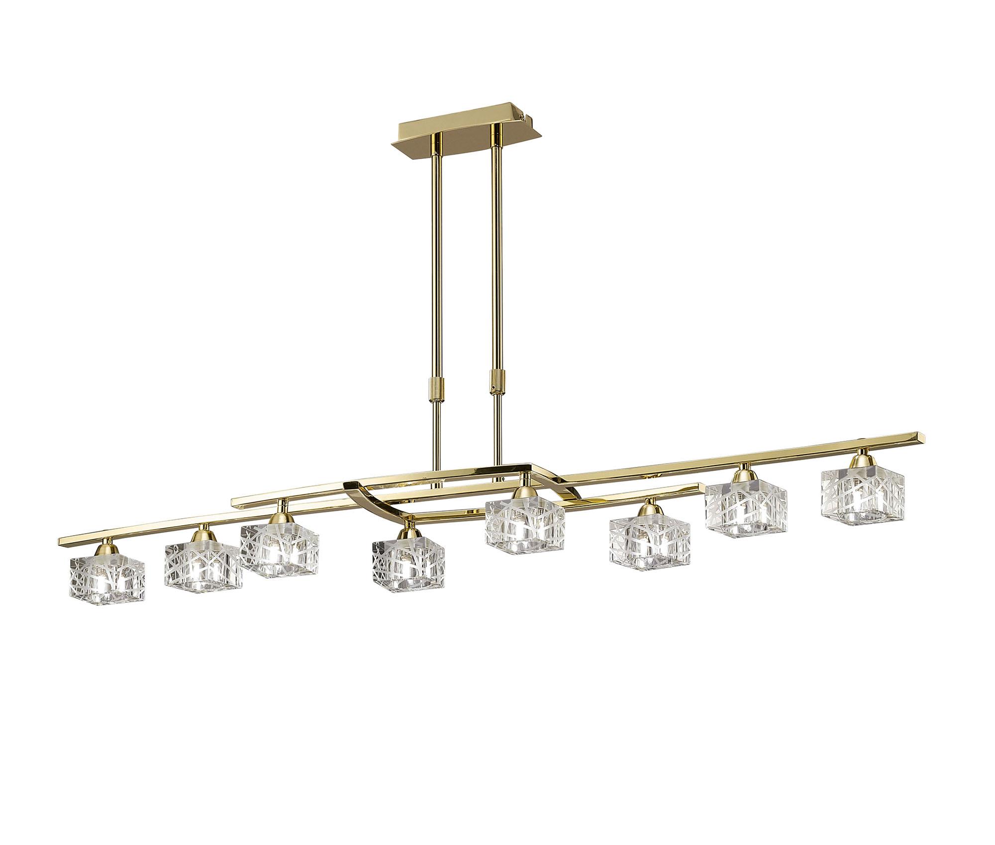 Zen Rectangular Telescopic Convertible To Semi Flush 8 Light G9, Polished Brass